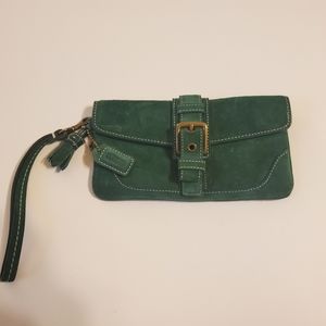 Emerald suede Coach wristlet